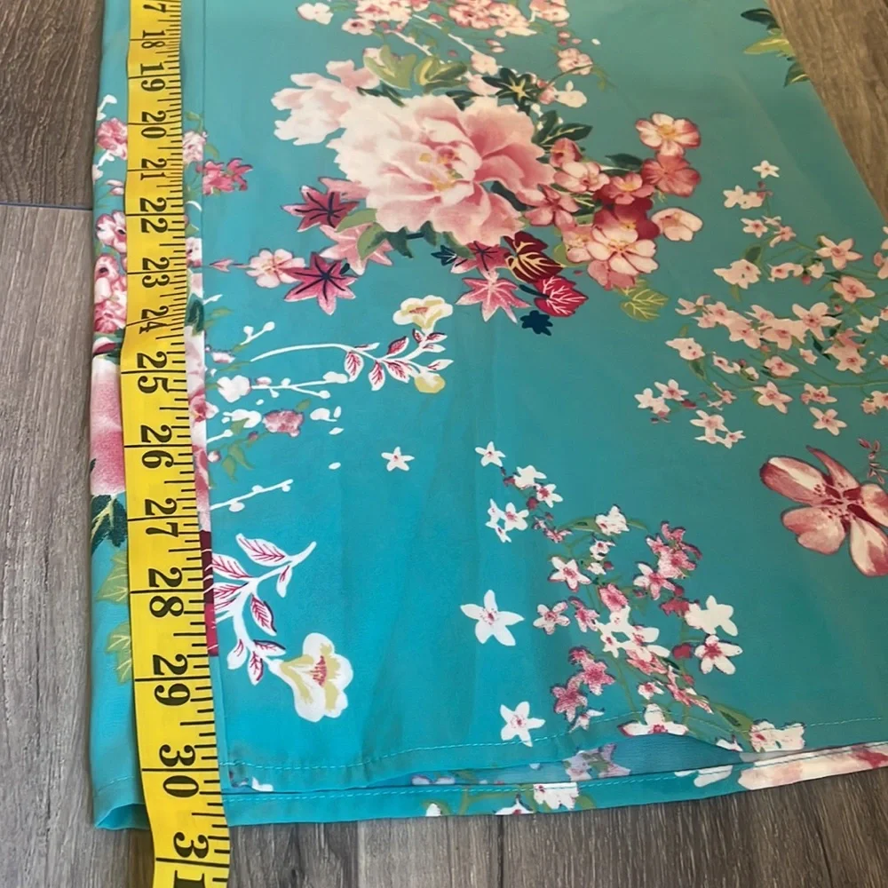 Cherry Blossom turquoise,blue Kimono high waisted wide leg pants,small,floral - Picture 10 of 13